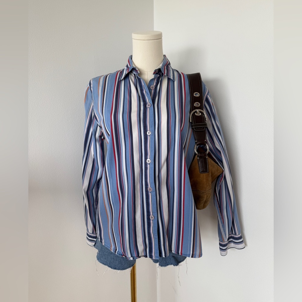 Vintage 2000s 100% Cotton Casey & Max Striped Button-Down Shirt — S
